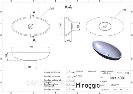 Умивальник NICE MIRASOFT MIRAGGIO зі штучного каменю - це практичне рішення для . . фото 3