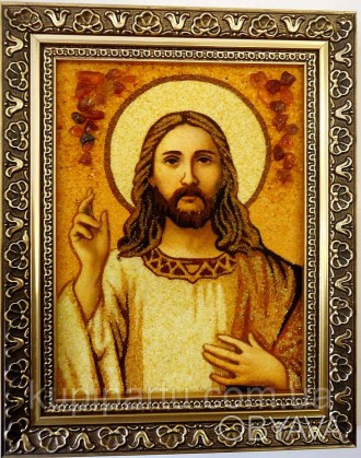 Символ Спасителя из Янтаря – образ в рамке багета сделан из янтаря. 100% ручной . . фото 1