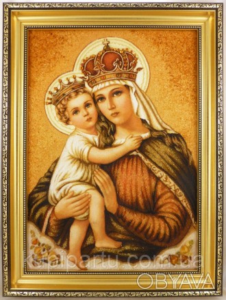 Икона Божией Матери с ребенком выполнена из янтарных камней различных калибров, . . фото 1