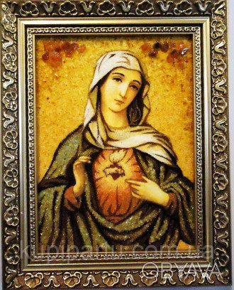 Католический образ из натурального янтаря «Непорочное Сердце Пресвятой Девы Мари. . фото 1