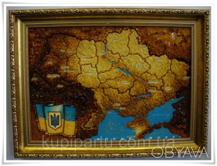 Отличный украинский сувенир – карта Украины с янтарем в рамке. Для настоящих пат. . фото 1