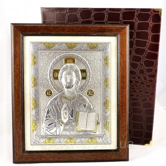 Икона Христос в деревянной рамке изготовлена на медном основании и покрывается с. . фото 2