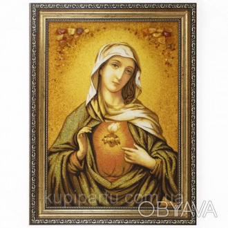 Икона в янтаре «Непорочное Сердце» вместе с изображением Господа Иисуса Христа с. . фото 1