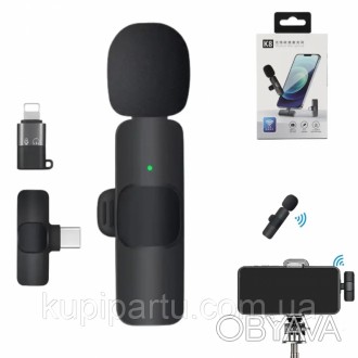 Петличний бездротовий мікрофон К8 з шумозаглушенням для смартфонів з ресивером i. . фото 1