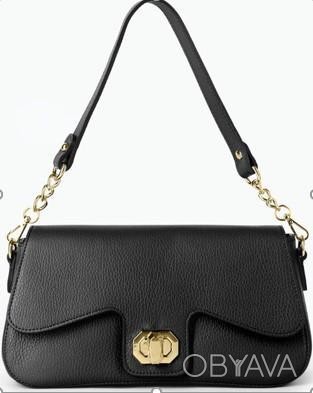 Стильна шкіряна італійська елегантна чорна сумочка виготовлена з натуральної шкі. . фото 1