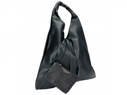 Жіноча італійська шкіряна сумка хобо, тоут, шопер з однією ручкою на плече, чорн. . фото 4