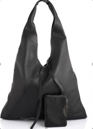 Жіноча італійська шкіряна сумка хобо, тоут, шопер з однією ручкою на плече, чорн. . фото 2
