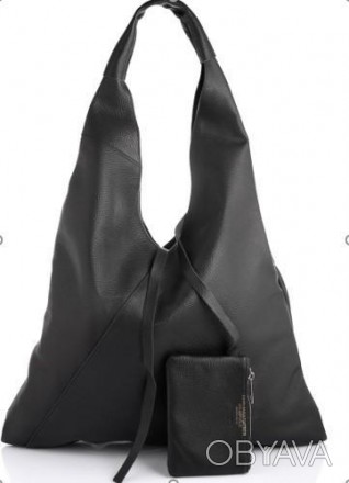 Жіноча італійська шкіряна сумка хобо, тоут, шопер з однією ручкою на плече, чорн. . фото 1