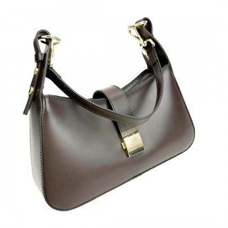 Стильна шкіряна італійська елегантна сумка темно-коричнева виготовлена з натурал. . фото 7
