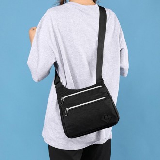 Сумка жіноча на плече, через плече, сумка месенджер, крос-боді чорна текстильна.. . фото 3