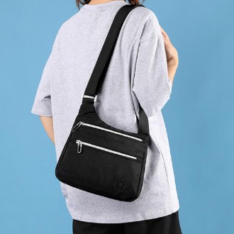 Сумка жіноча на плече, через плече, сумка месенджер, крос-боді чорна текстильна.. . фото 4