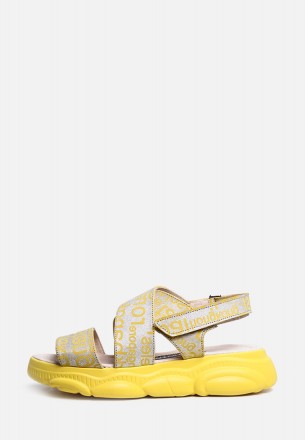 Зручні стильні яскраві сріблясті босоніжки з жовтими написами.
Верх:натуральна ш. . фото 3