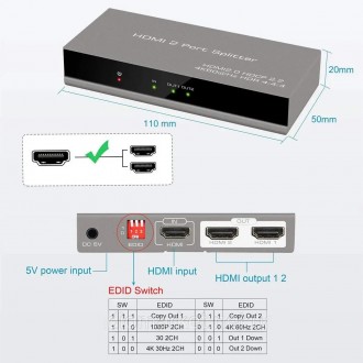 Сплитер HDMI 1x2 HSV333, DC-5V
Разветвитель (сплиттер) HDMI 1x2 HSV333 (1 гнездо. . фото 3