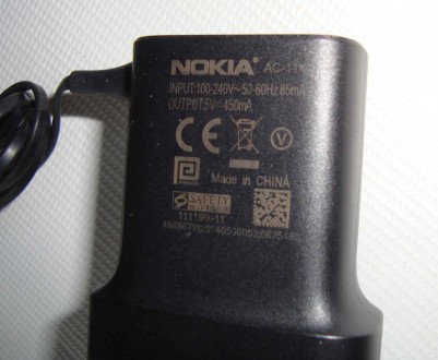 Сетевое зарядное устройство для   AC-11E \ AC-11 Nokia с разъемом тонкий штырек . . фото 3