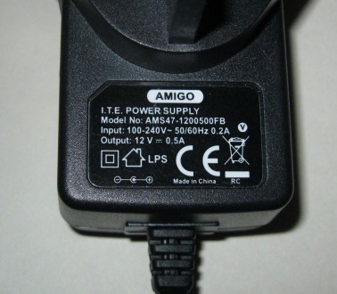 Блок питания Amigo 12V 0.5 А 3.5x1.5 мм AMS47-1200500FU I.T.E.Power
Блок питани. . фото 9