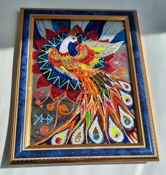 Размер живописного поля: 210х150 (мм) Яркая птица- Сказочный павлин в цветах рад. . фото 2