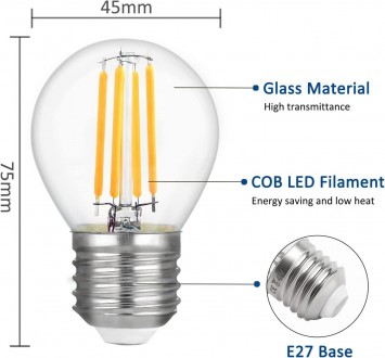 
	★【Димована】: ця світлодіодна лампа G45 E27 має регульовану яскравість, її необ. . фото 5