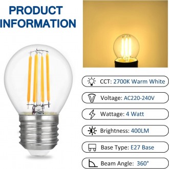 
	★【Димована】: ця світлодіодна лампа G45 E27 має регульовану яскравість, її необ. . фото 2