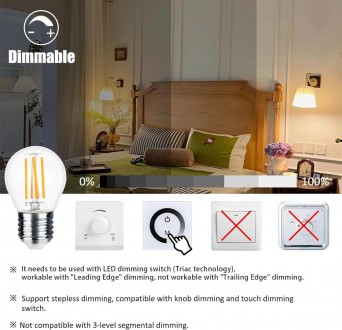 
	★【Димована】: ця світлодіодна лампа G45 E27 має регульовану яскравість, її необ. . фото 4