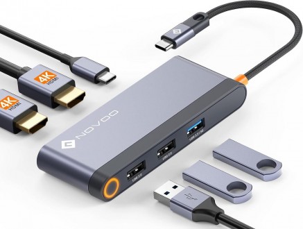 Док-станція NOVOO USB C з двома моніторами, адаптер USB-C на подвійний HDMI з дв. . фото 2