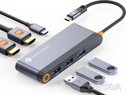 Док-станція NOVOO USB C з двома моніторами, адаптер USB-C на подвійний HDMI з дв. . фото 1