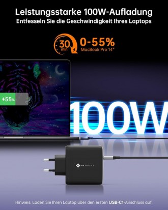 Зарядний пристрій NOVOO 120 Вт USB C GaN III 3-портовий блок живлення USB C Швид. . фото 6