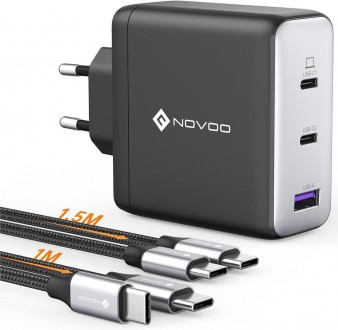 Зарядний пристрій NOVOO 120 Вт USB C GaN III 3-портовий блок живлення USB C Швид. . фото 2