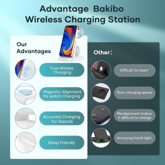 Бездротова зарядна станція bakibo 3 в 1, бездротовий зарядний пристрій для iPhon. . фото 7