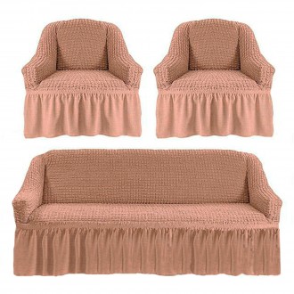 
Чехлы натяжные на диван и два кресла изготовлены из креша – гофрированной ткани. . фото 2