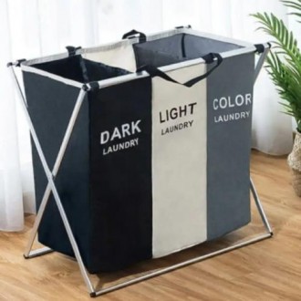 Розкладний кошик для білизни Laundry Basket розділений на три секції, даючи вам . . фото 2