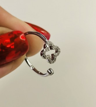 Регулируемое женское кольцо из стерлингового серебра с родиевым покрытием 925 пр. . фото 4