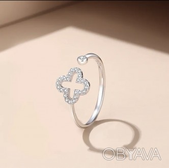Регулируемое женское кольцо из стерлингового серебра с родиевым покрытием 925 пр. . фото 1