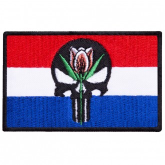 Шеврон "Флаг Нидерландов + Череп Карателя с тюльпаном" – эффектное сочетание нац. . фото 10