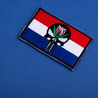 Шеврон "Флаг Нидерландов + Череп Карателя с тюльпаном" – эффектное сочетание нац. . фото 7