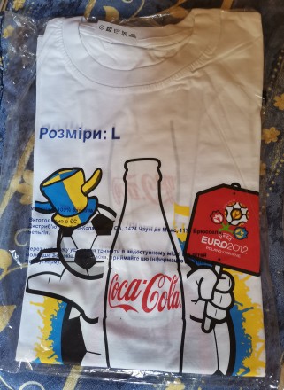 Футболка біла Coca-Cola, Euro-2012. Стан - нова! Розмір L. 100% Натуральна ткани. . фото 2