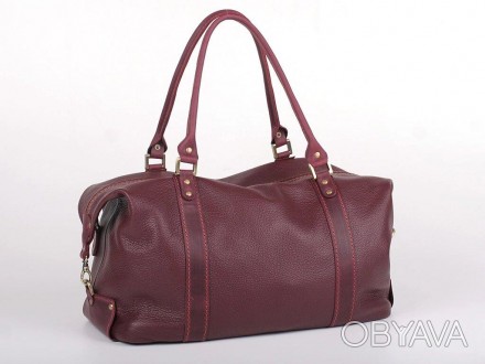 Дорожня сумка жіноча шкіряна бордова, спортивна якісна виготовлена з натуральної. . фото 1