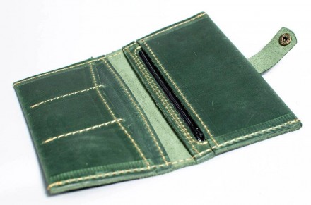 Стильний, якісний жіночий гаманець зелений кежуал casual з міцної натуральної шк. . фото 4