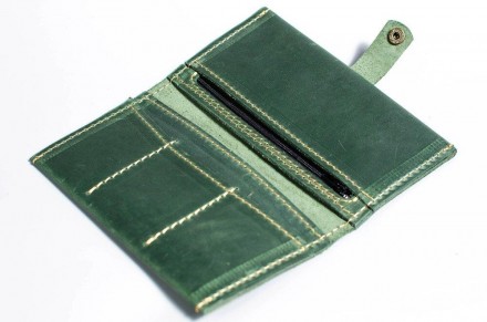 Стильний, якісний жіночий гаманець зелений кежуал casual з міцної натуральної шк. . фото 6