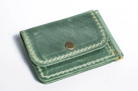 Стильний респектабельний затискач для грошей, купюр жіночий зелений з кишенею на. . фото 4