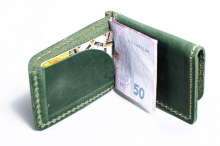 Стильний респектабельний затискач для грошей, купюр жіночий зелений з кишенею на. . фото 5