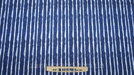  Ткань джинс-коттон цвет сине-белый "Абстрактная полоска" - податливая, достаточ. . фото 3