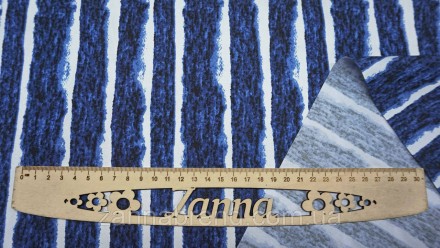  Ткань джинс-коттон цвет сине-белый "Абстрактная полоска" - податливая, достаточ. . фото 7