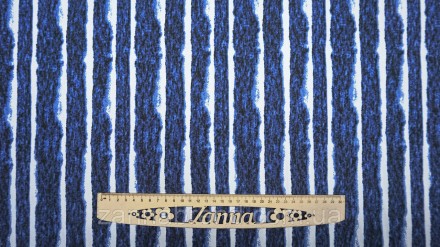  Ткань джинс-коттон цвет сине-белый "Абстрактная полоска" - податливая, достаточ. . фото 2