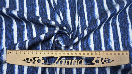  Ткань джинс-коттон цвет сине-белый "Абстрактная полоска" - податливая, достаточ. . фото 4