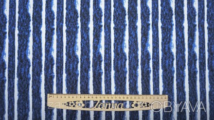 Ткань джинс-коттон цвет сине-белый "Абстрактная полоска" - податливая, достаточ. . фото 1