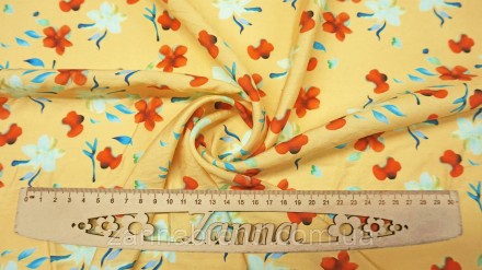  Ткань батист-шелк цвет желтый "Цветочки" - тонкий и легкий натуральный материал. . фото 4