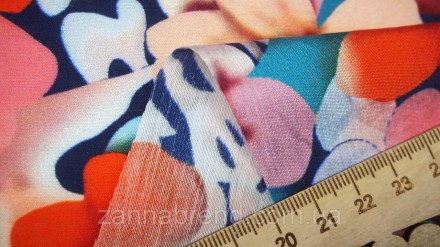  Ткань батист-шелк цвет темно-синий "Цветочный микс" - тонкий и легкий натуральн. . фото 5