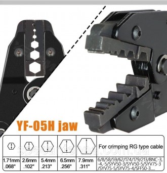 Пресс-клещи кримпер YF-05H + 4 матрицы + чехол, для обжимки кабеля RG58, RG59, R. . фото 3