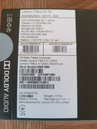 Планшет Lenovo TAB 2A7.
Экран 7" (1024х600) IPS, 
емкостный MultiTouch, 
. . фото 5