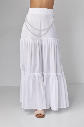 Женская длинная юбка с оборками, изготовленная из хлопкового полотна, воплощает . . фото 7